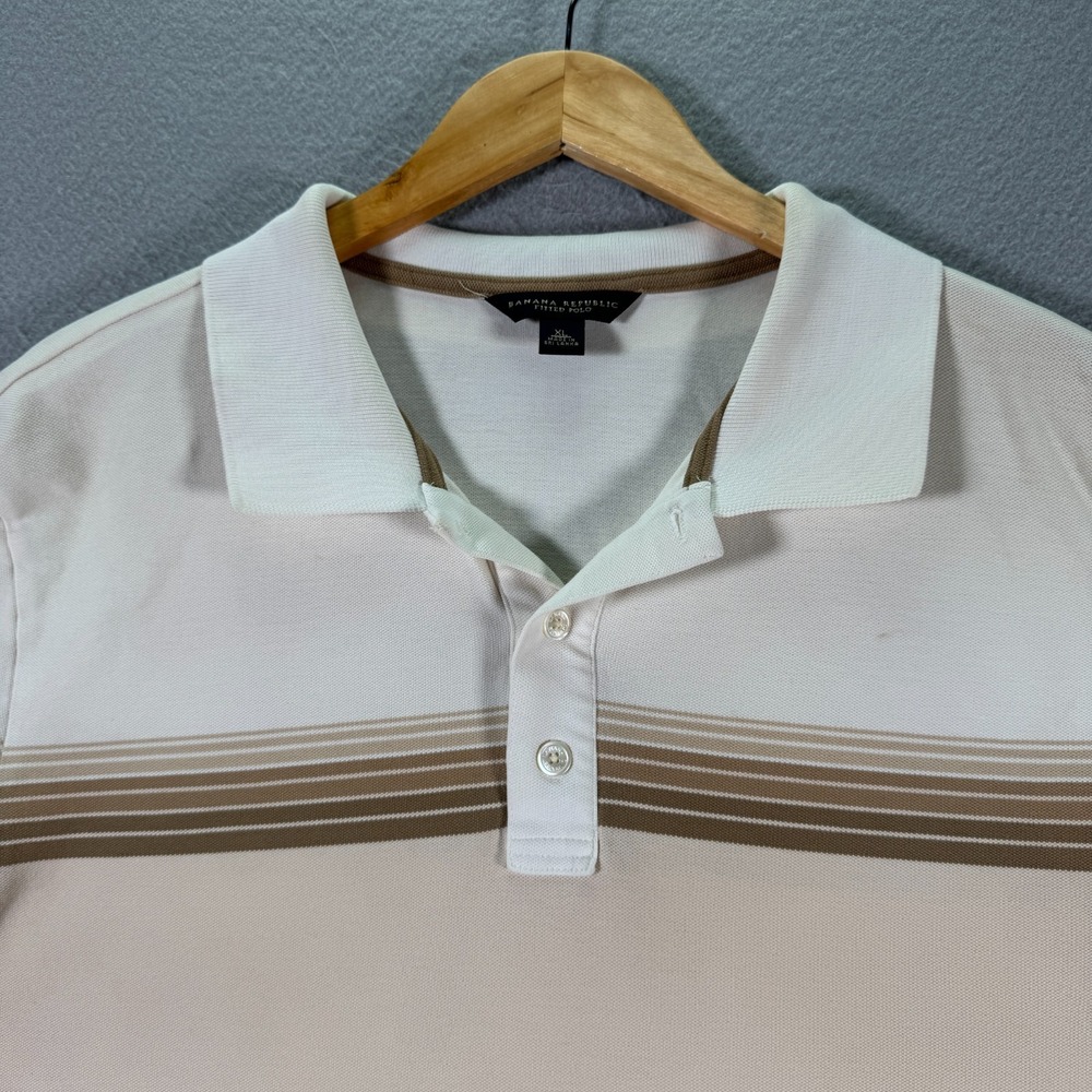 Banana Republic Fitted Polo‎ Shirt Mens XL Beige Stripe Comfort Classic Preppy - Picture 3 of 15